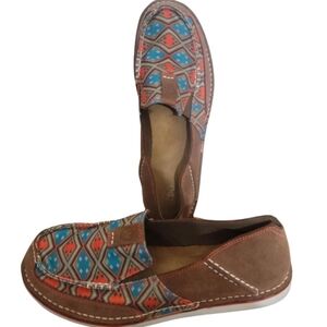 Ariat Brown Moccasin Flats with Southwestern Pattern
